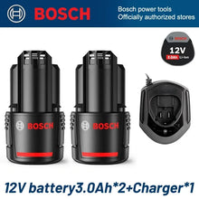 Bosch 12V battery and charger set packaging, black and red