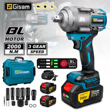 Gisam brushless impact wrench kit, blue and black front view with battery