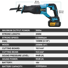 Gisam reciprocating saw specifications detail, blue and black