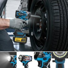 Gisam impact wrench packaging, two batteries and digital display on white
