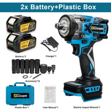 Gisam cordless impact wrench kit lifestyle, storage box with two batteries