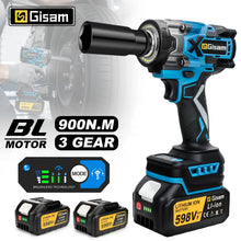 Gisam cordless impact wrench front view, blue and black brushless motor