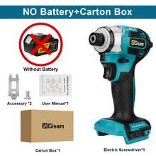 Gisam brushless cordless screwdriver lifestyle shot, kit items without battery