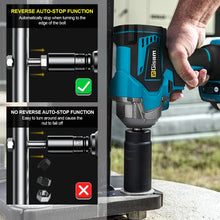 Gisam impact wrench in use, showing speed adjustment and indicators