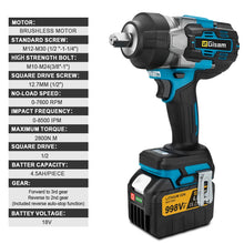 Gisam impact wrench detail view, blue and black with torque settings