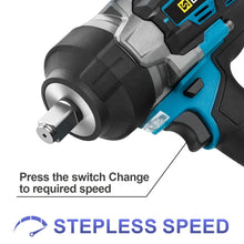 Gisam impact wrench detail close-up, stepless speed control in black and blue