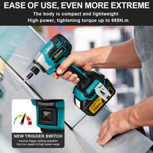 Gisam cordless drill in use, black and blue high-torque lifestyle shot