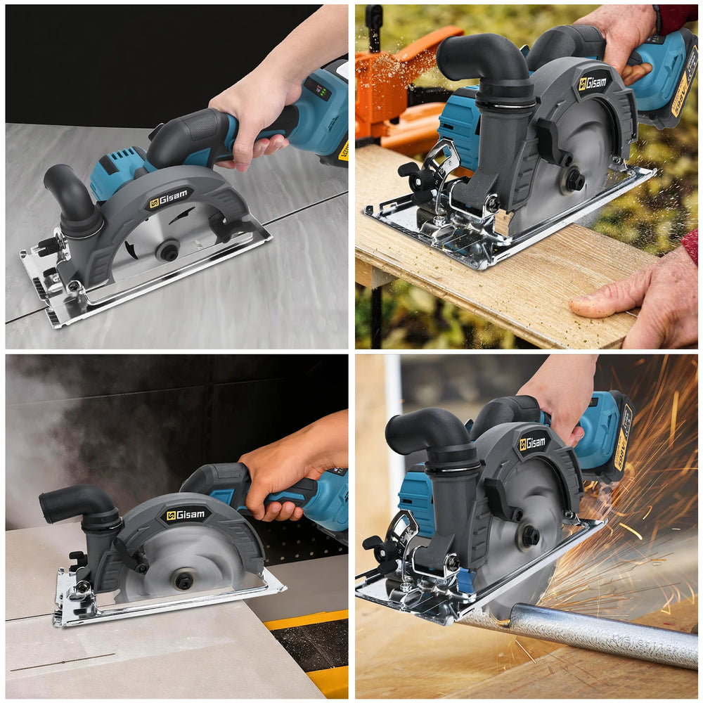 Gisam circular saw blade detail close-up with multiple silver blades