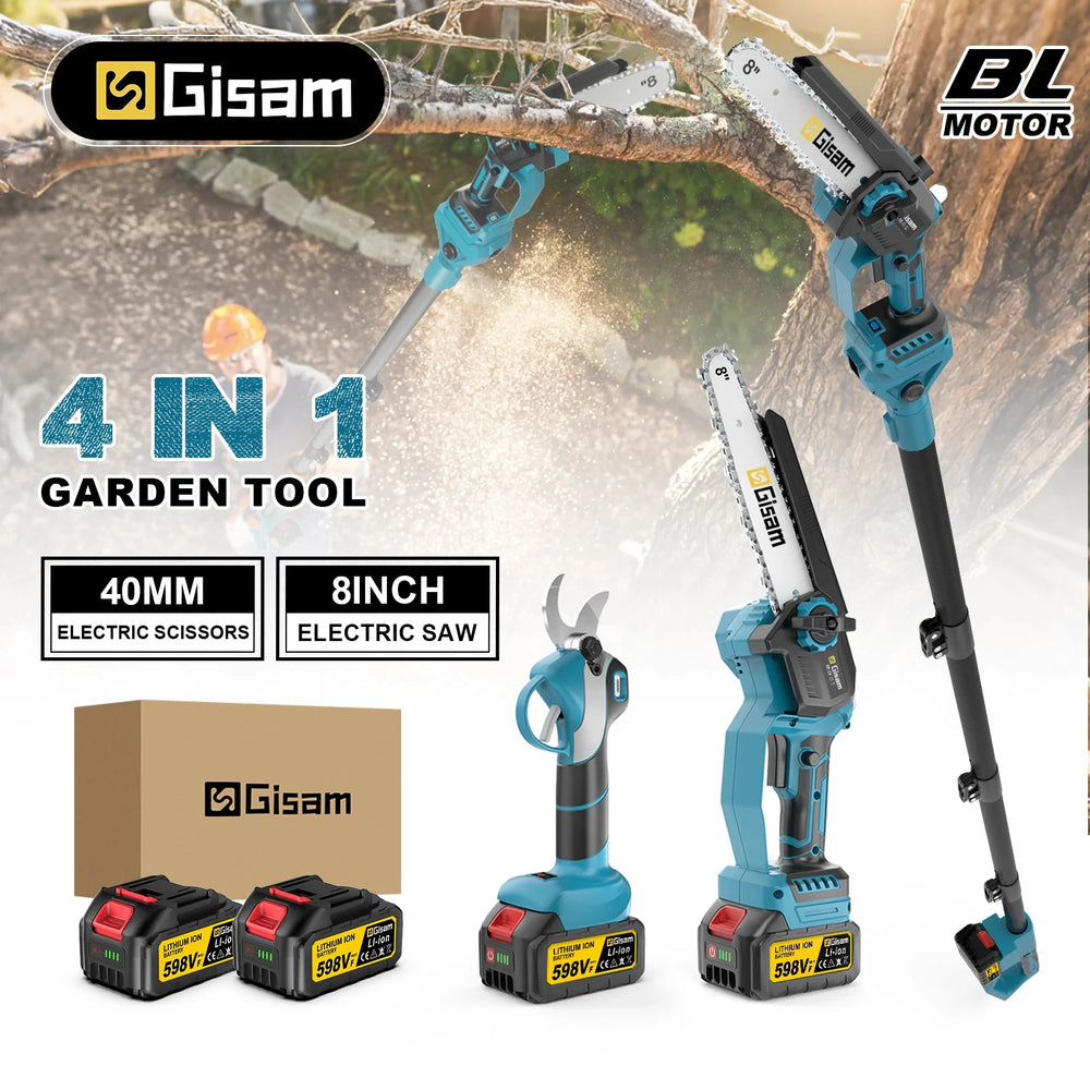 Gisam 4-in-1 tool packaging, blue and black with attachments