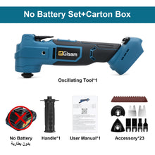 Gisam cordless tool packaging, instruction manual and accessory kit shown