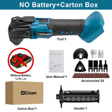 Gisam oscillating tool kit packaging, black and blue with accessories