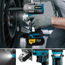 Gisam impact wrench in use, gloved hand with LED light