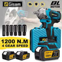 Gisam impact wrench lifestyle front view in blue and black, 1200 N.M torque