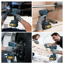 Gisam impact wrench in use on tire, gloved hand lifestyle shot