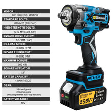Gisam cordless impact wrench specifications detail, black and blue list