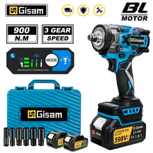 Gisam impact wrench kit packaging, blue and black cordless set with battery included