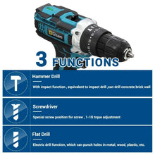 Gisam cordless electric screwdriver detail, black and blue specs with LED light