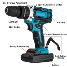 Gisam cordless electric screwdriver close-up, torque settings and battery removal detail