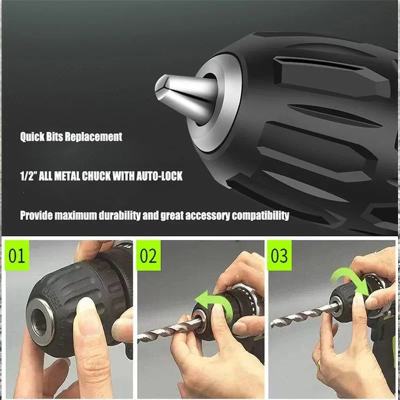 Gisam cordless electric screwdriver chuck close-up, quick release and adjustable grip