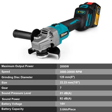 Gisam angle grinder specifications detail, battery indicator and chart