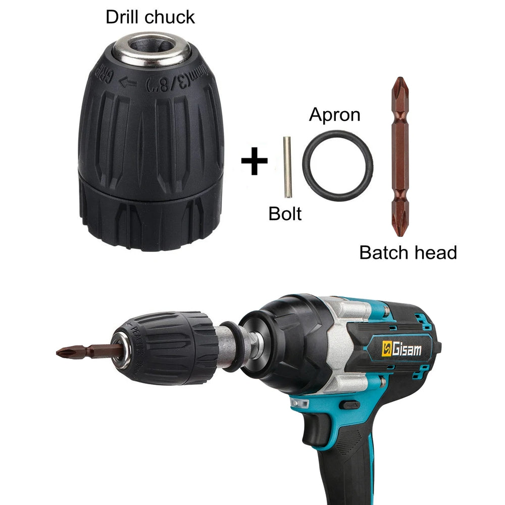 Gisam drill chuck detail in black with O-ring and included bit