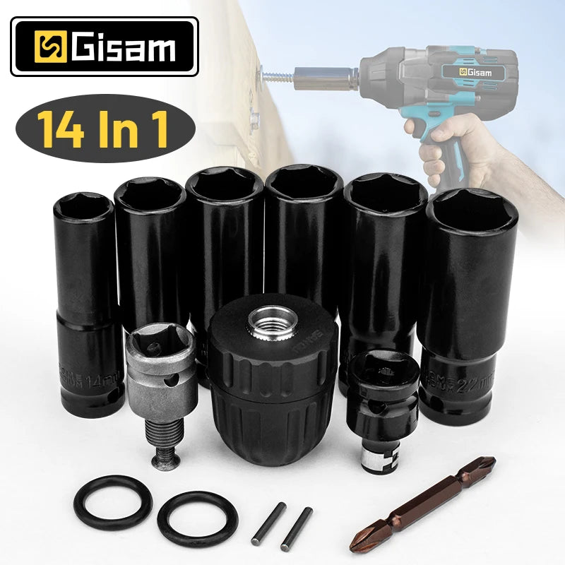 Gisam socket adapter kit black set, lifestyle view with multiple sizes