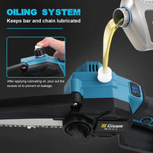 Gisam chainsaw in-use lifestyle shot with brushless motor and safety gloves