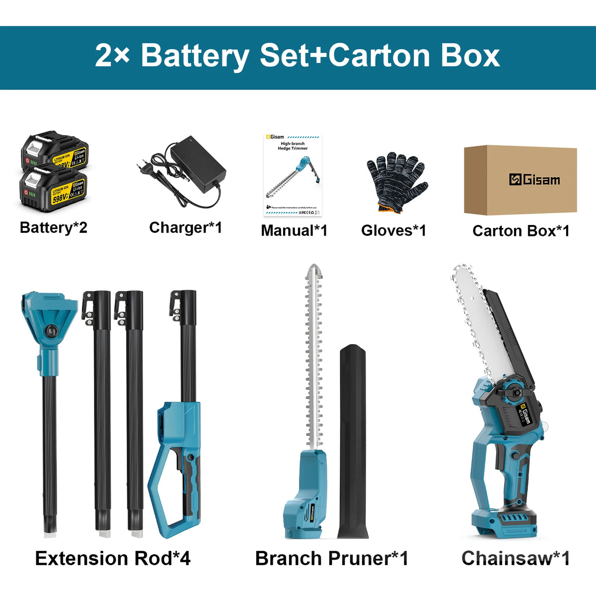 Gisam kit packaging with battery set, tool parts and instruction manual