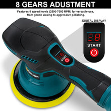 Gisam cordless car polisher detail of battery and blue-black gripping pad