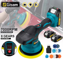 Gisam cordless car polisher blue-black lifestyle front view with digital display