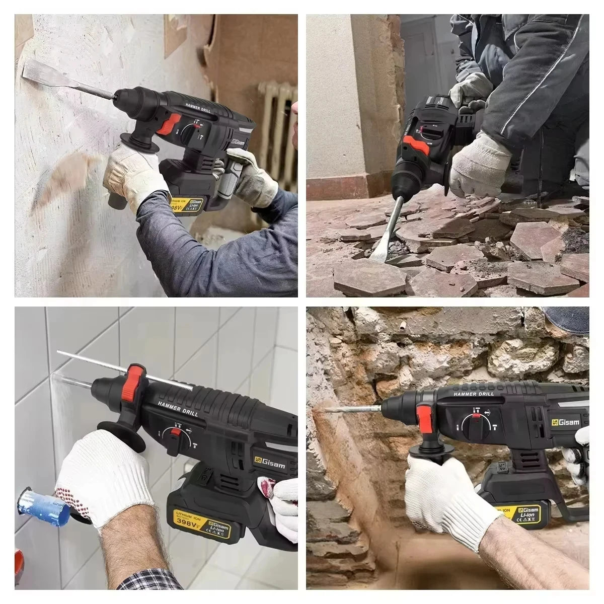 Gisam hammer drill lifestyle use, user working on a wall