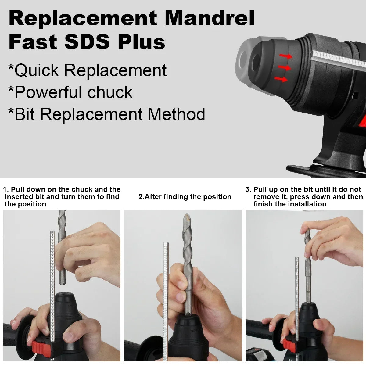Gisam replacement mandrel close-up, black and gray quick replacement