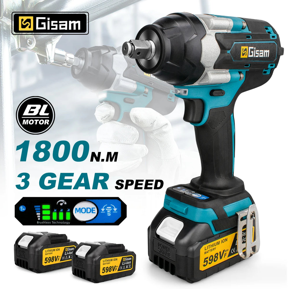 Gisam impact wrench packaging, blue and black box with 1800 Nm torque