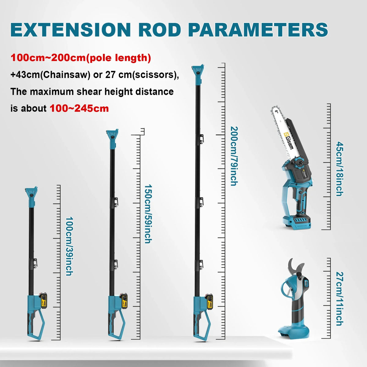 Gisam extension rod detail with adjustable height markings