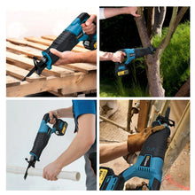 Gisam cordless reciprocating saw lifestyle use, blue and black with case