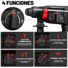 Gisam cordless hammer drill function selector detail, black and red labels