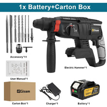 Gisam cordless hammer drill lifestyle shot, black and yellow held in hand