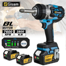 Gisam cordless impact wrench front view with LED display, black/blue/gray