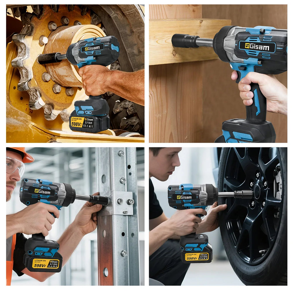 Gisam cordless impact wrench in use, ergonomic design lifestyle shot