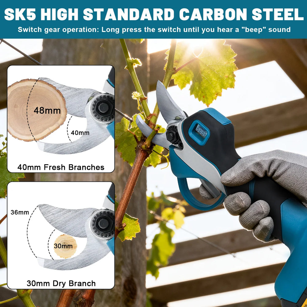 Gisam pruning shears blade detail close-up of carbon steel edge