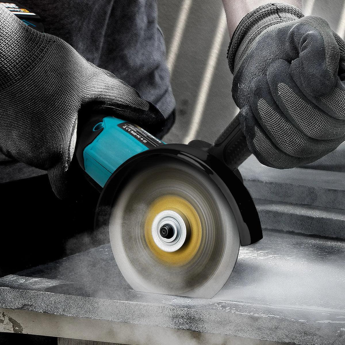Gisam angle grinder cutting and grinding features, disc shown in studio