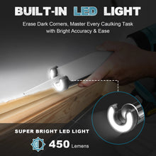 Gisam electric caulking gun detail, built-in LED light on blue and black