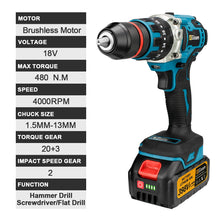 Gisam 13mm brushless drill specifications detail, technical list with battery info