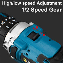 Gisam 13mm brushless drill speed adjustment detail, blue-black controls