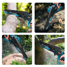 Gisam chainsaw kit packaging, black and blue box with batteries and manual