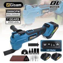 Gisam oscillating multi tool kit packaging, blue and black attachments