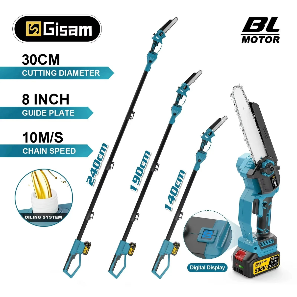 Gisam blue-black chainsaw packaging front view