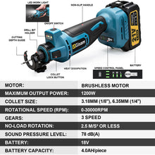 Gisam tool specifications detail, battery powered and variable speed chart