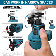 Gisam cordless cutter detail showing narrow-space capability, blue and black