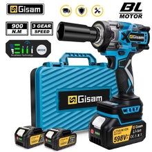 Gisam cordless impact wrench packaging, blue and black with digital display